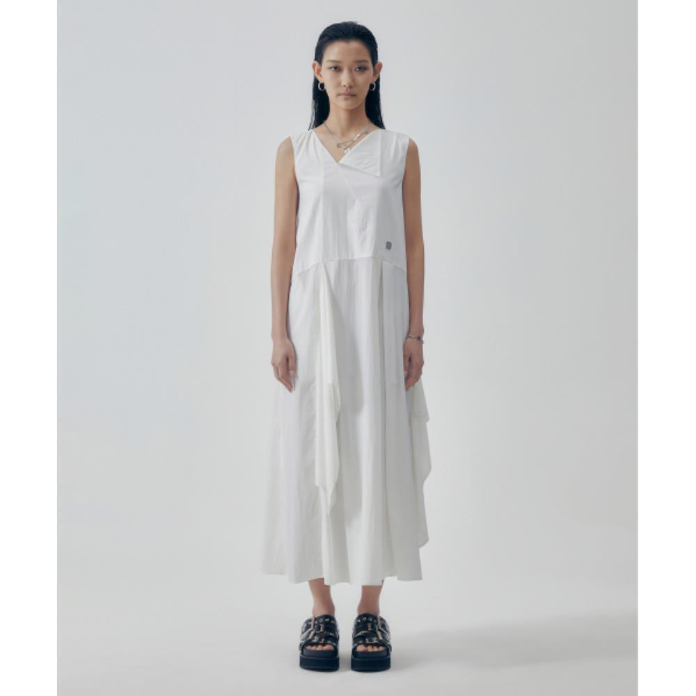 TREEMINGBIRD Overlay Draped Sleeveless Onepiece White