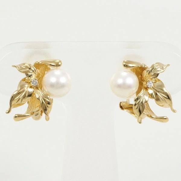 K18 18金 YG イヤリング パール(真珠) ダイヤ 0.01 ×2 ジュエリー 中古