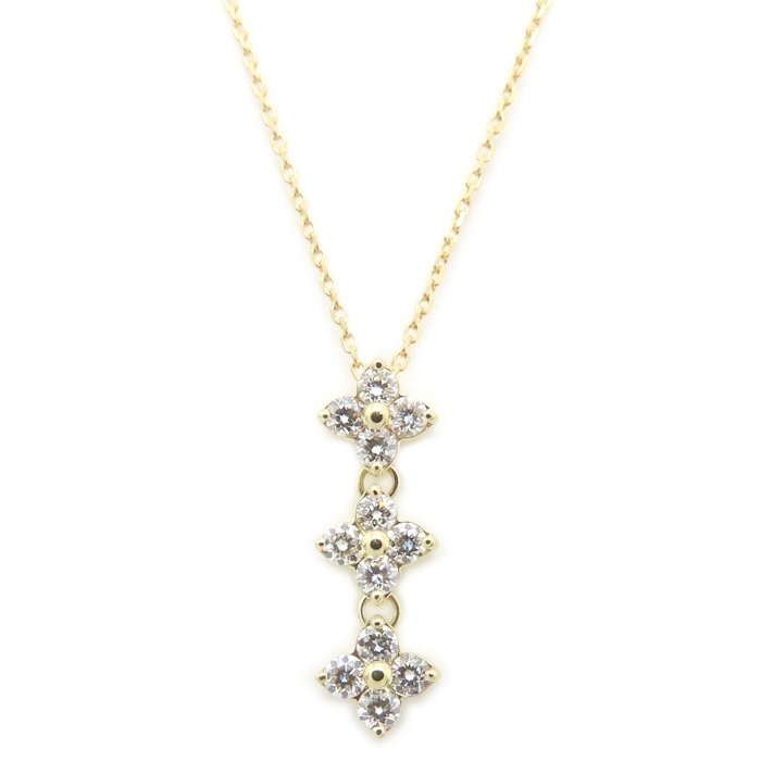 ダイヤモンド ネックレス 花モチーフ ダイヤ0.25ct K18YG イエローゴールド レディース/294903【中古】