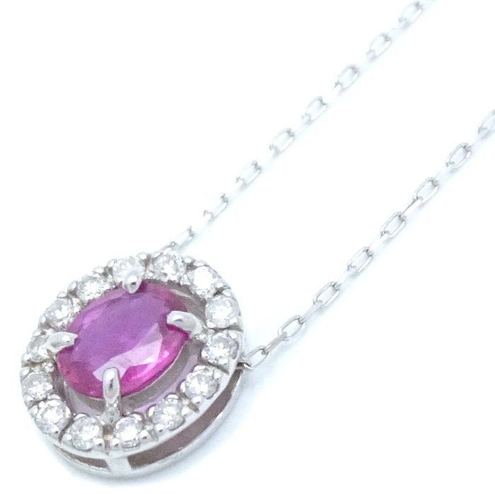 ネックレス ルビー0.25ct ダイヤモンド0.07ct K18WG ホワイトゴールド/75738【中古】