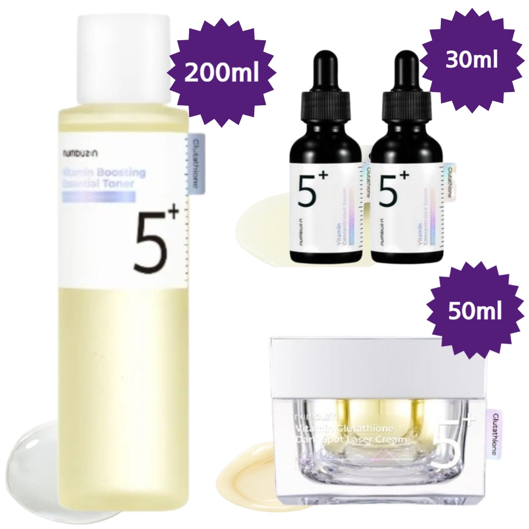 【正規品/5番白玉点滴 4種セット】白玉痕跡グルタチオンCトナー 200ml+美容液 30ml+30ml+レーザークリーム 50ml/高濃縮ビタ水液/ 鎮静/ ブライトニング/韓国コスメメ