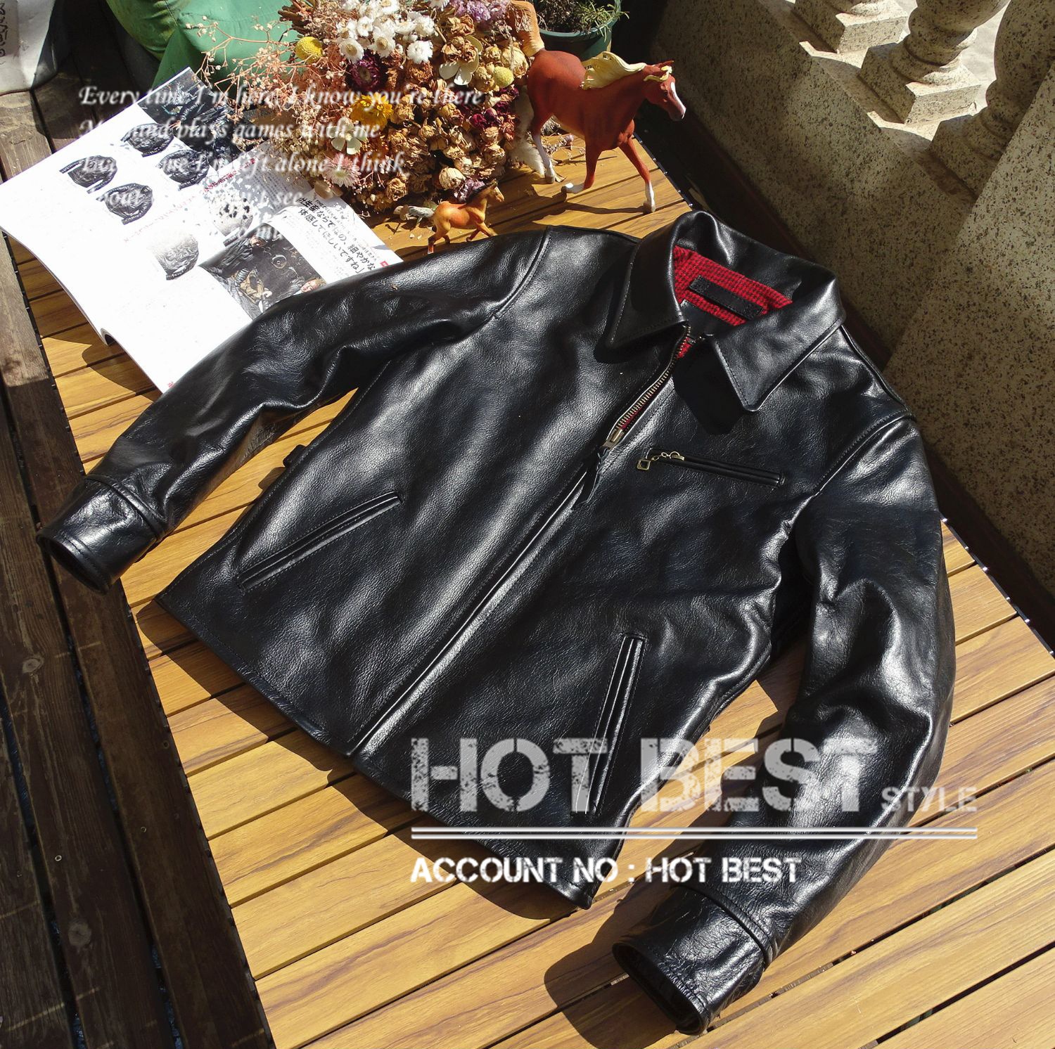 1.1mm 黒芯ホースハイド 30s トラッカースタイル シングルライダース ギフト メンズ 革ジャン 通勤 レザージャケット 馬革