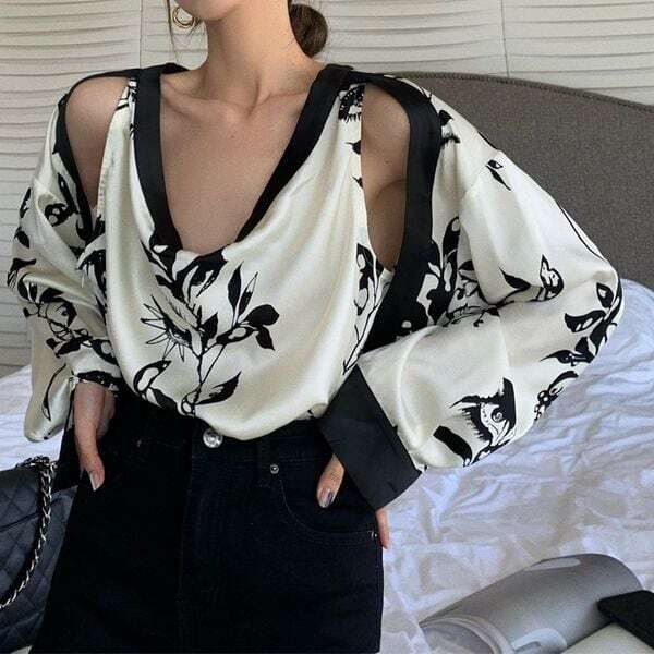 【送料無料】レディース オフショルダー フローラル トップス バイカラー 大人可愛い