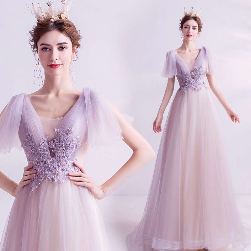 カラードレス 結婚式 ウェディング Aライン パープル 演奏会 ウエディング ロングドレス 二次会