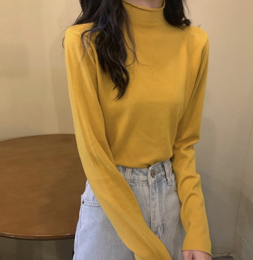 トップス デート モテアイテム カットソー ニットソー ミドルネック 無地 コットン 可愛い きれいめ 上品 おしゃれ かっこいい 可愛い ラブリー キュート ガーリー クール モード系