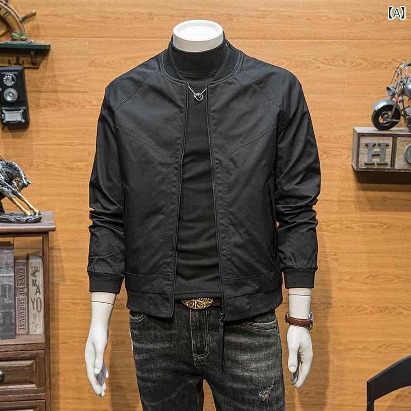 メンズ ファッション ベースボール ジャケット 春秋 トレンド カジュアル シンプル ソリッドカラー ジャケット