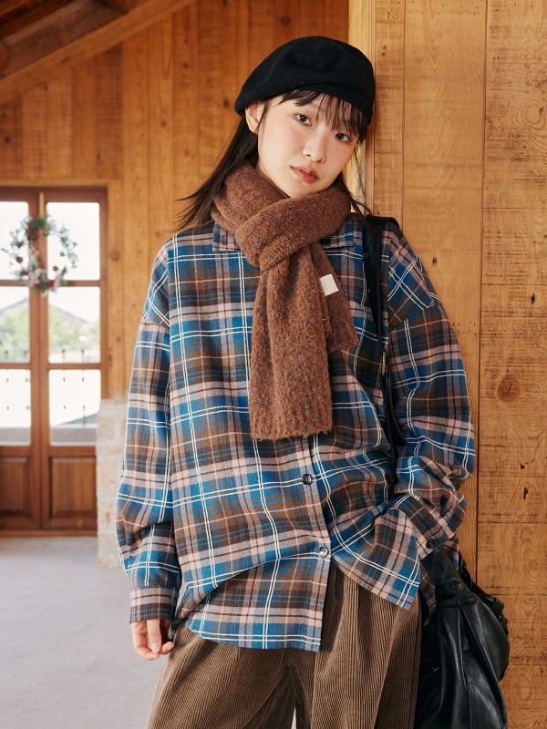 オクトパスホームフランネルクリスマスチェック柄長袖シャツレディース秋冬ゆったり快適インナーシャツ 5,963円