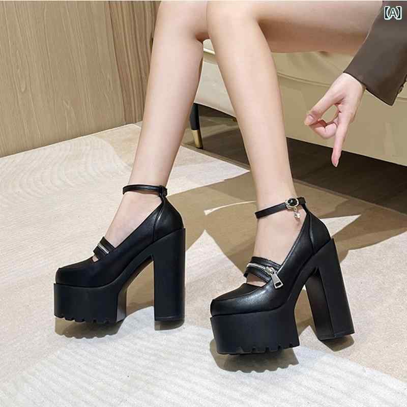 【早い者勝ち！】ハイヒール レディース パンプス 美脚 厚 高 ラウンドトゥ ステージ シューズ 14 cm 防水 靴 スーパー 厚手 ヒール 厚 キャバ シューズ T ステージ パフォーマンス