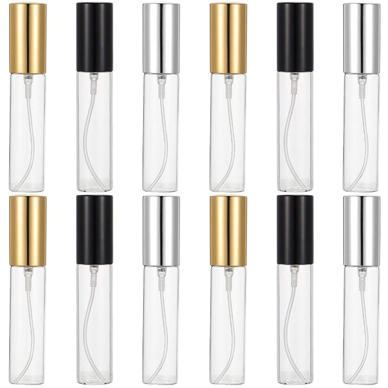 Frcolor 12個 香水ボトル 香水瓶 詰め替え容器 香水噴霧器 空アトマイザー 瓶 スプレーボトル 携帯用 ポンプ 香水スプレー 家庭旅行用 ガラス製 10ml