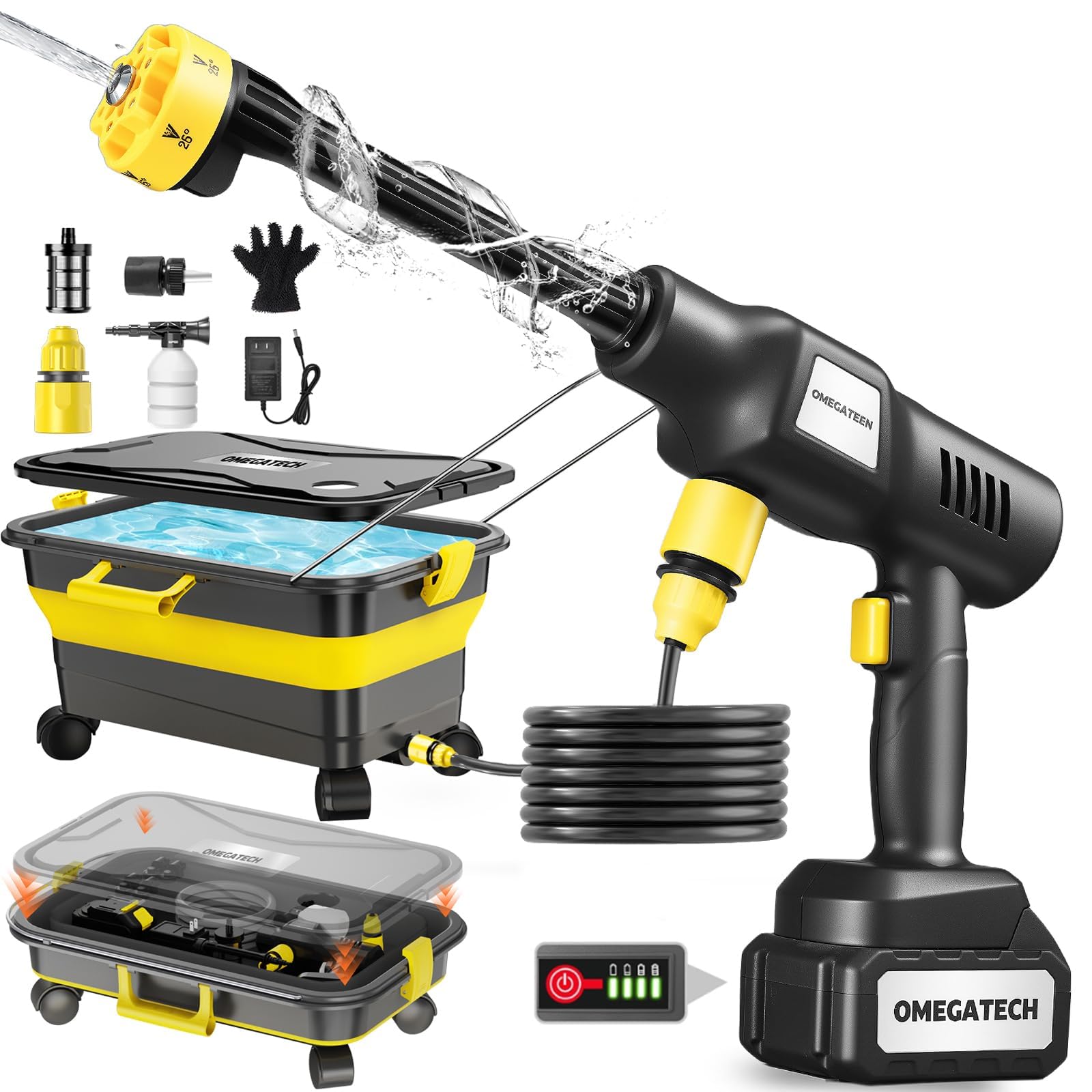 高圧洗浄機 キャスター付 コードレス 折り畳み式マルチクリーナー 充電式 コードレス 家庭用 タンク一体型洗浄機 コンパクト12Lバケツ 収納高12cm 35分連続使用 Type-C充電 水道不要 4 8,588円
