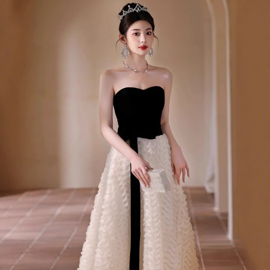 パーティードレス 結婚式 発表会ドレス レディース新作高級感のあるイブニングドレス宴会や誕生日会向け大人のための「逃亡プリンセス」風ニッチドレス