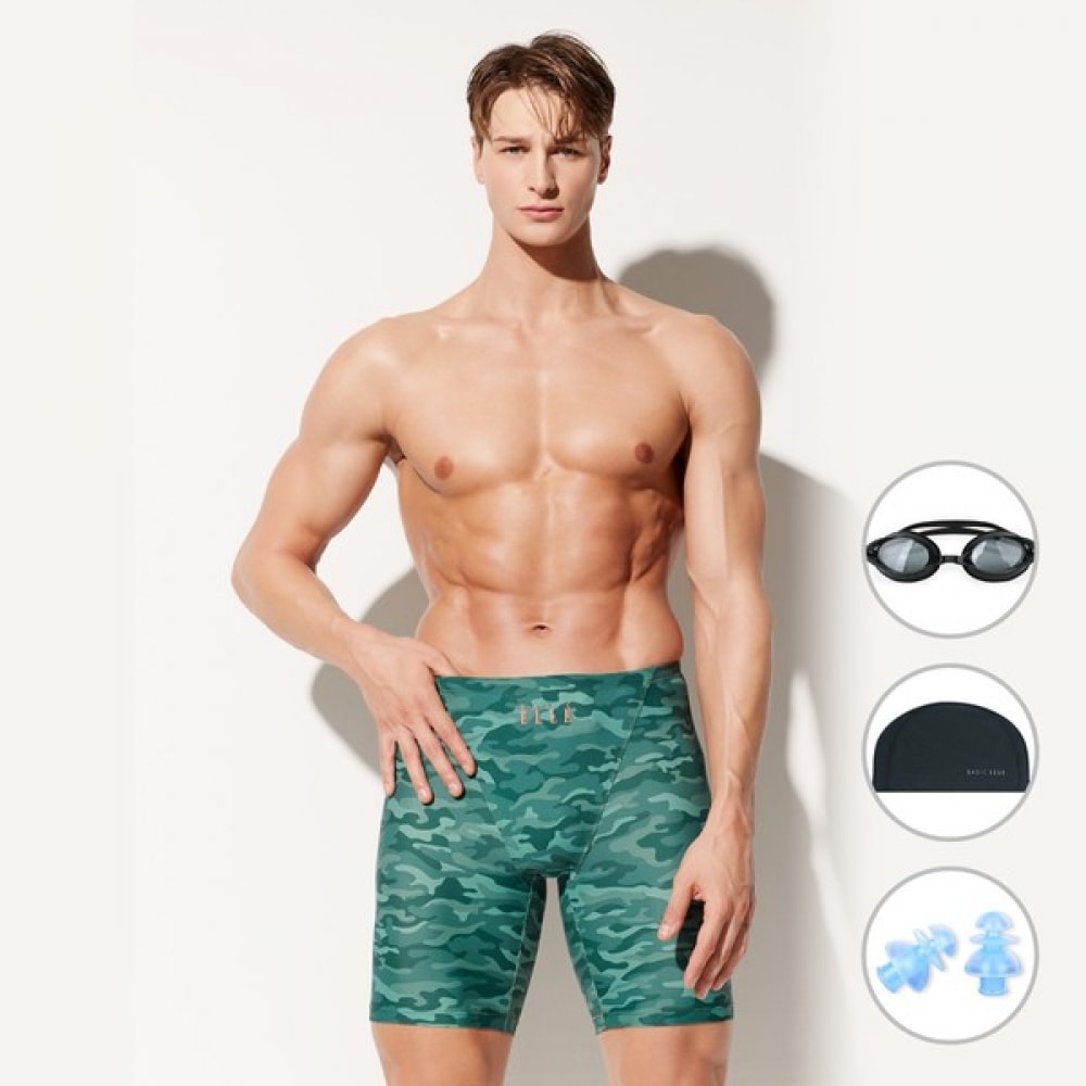 (ベーシックエル) ベーシックエルメンズミント 5パートスクエアパターン室内水着 BEZ-Y403T