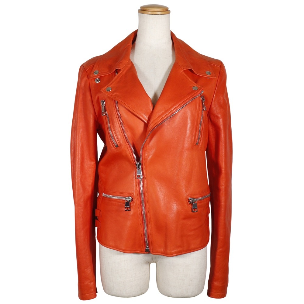 ダブルライダース トムフォード期 371225 ライダースジャケット ラムスキン オレンジ メンズ 中古品