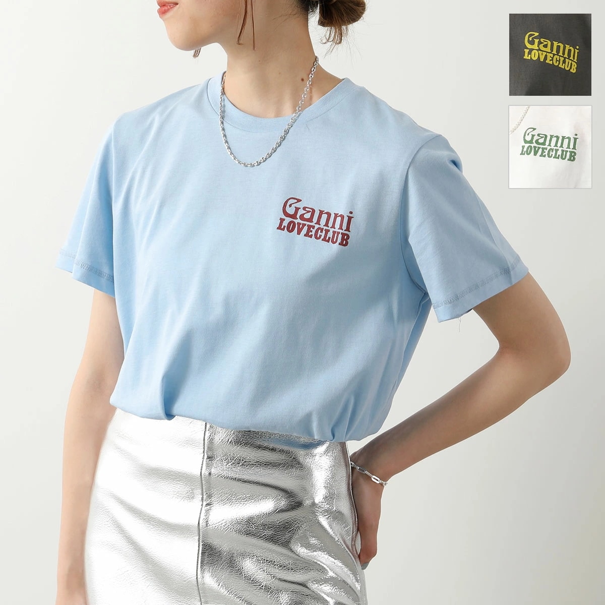 GANNI ガニー 半袖 Tシャツ Thin Jersey Loveclub Relaxed T-shirt T3865 T3867 T3894 3655 レディース ロゴ カットソー コットン クル