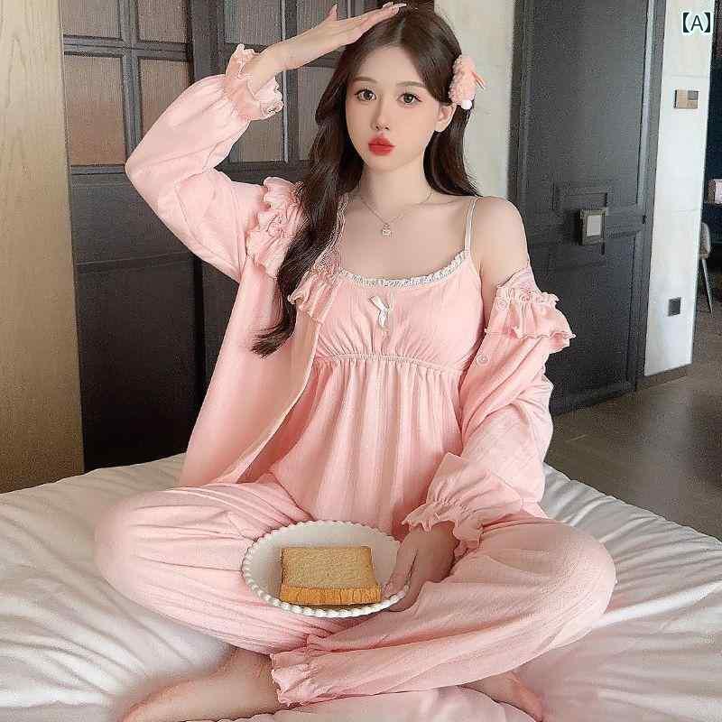 パジャマ　レディース　上下 春秋 刺繍 魅惑的 の ホーム 服 夏 サスペンダー 長袖 レディース パジャマ スリーピーススーツ 胸 パッド スーツ 5,153円