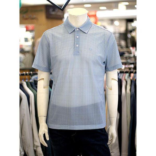 セーブゾーン03男性夏ハウンドトゥースプリント穿孔半袖カラーTシャツAGPQT.._P394368258