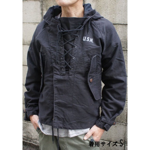 アメリカ海軍 ウェットウェザーパーカー／ジャケット Sサイズ 綿100% JP050YN ブラック レプリカ