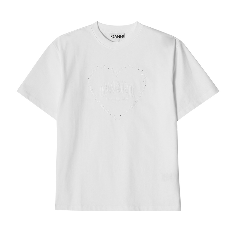 GANNI T4033 151 ハートラインストーンロゴレディースショートスリーブTシャツ