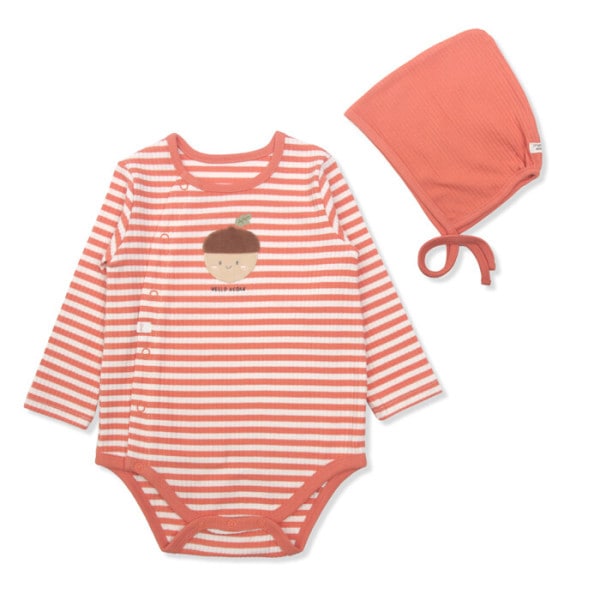 プチオレンジ長袖ボディスーツ帽子セットSET(MIFLQS01)