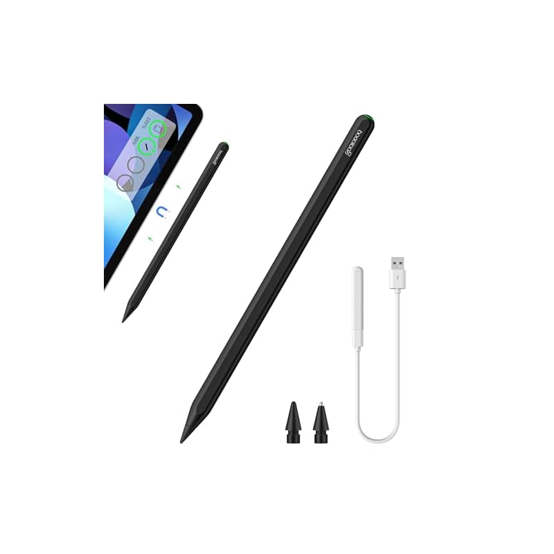 GOOJODOQ 新型 GD13+ スタイラスペン ワイヤレス+Type-C充電式 iPad用 タッチペン Bluetooth ペンシル 高感度 傾き感知 交換ペン先付き 途切れなし 軽量 マット仕上
