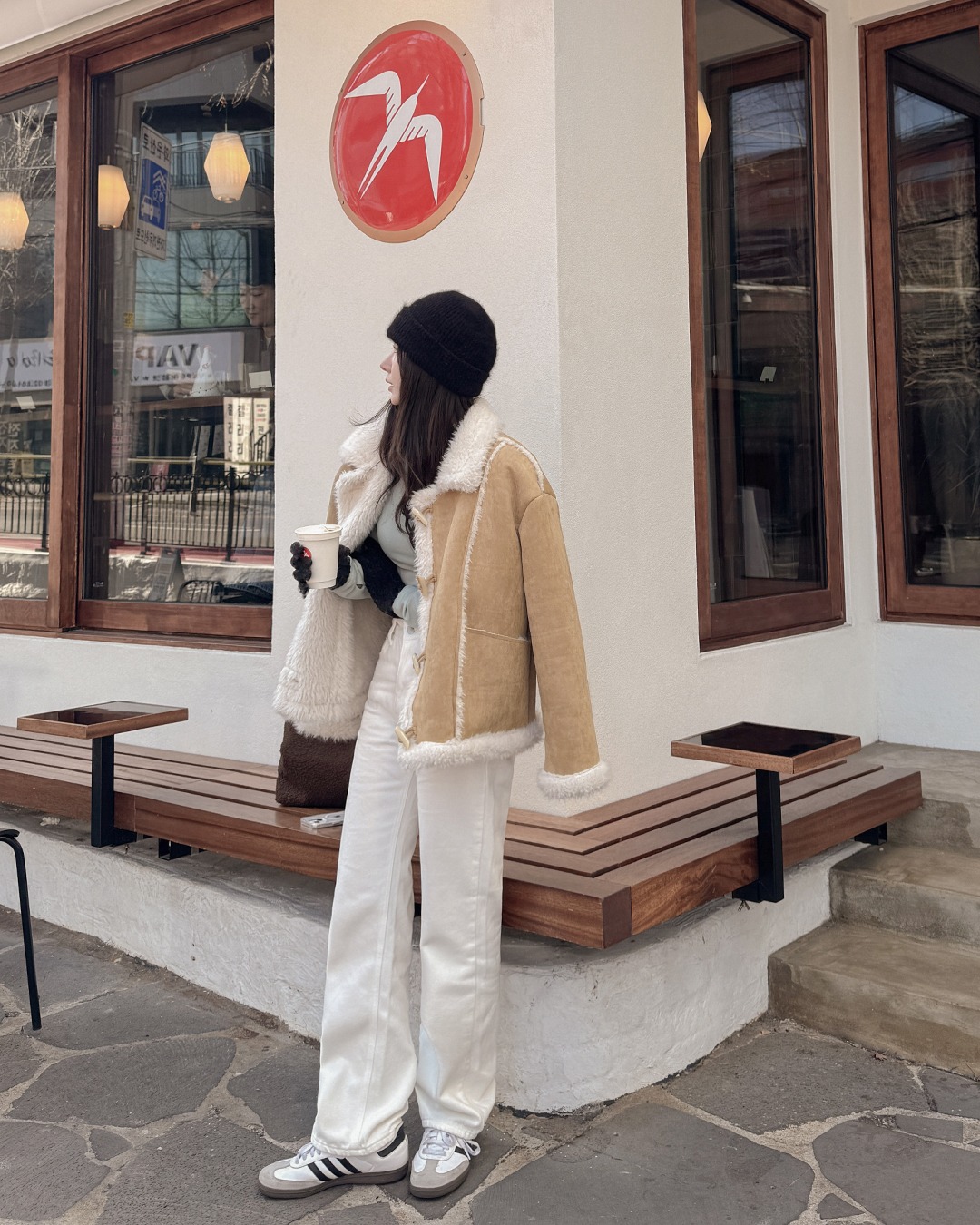 ストレートフィット裏起毛コットンパンツ韓国ファッション レディース