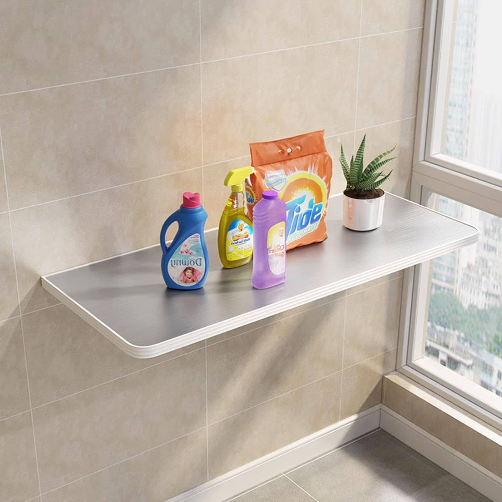 フローティングステンレススチール製壁掛け折りたたみシェルフテーブル寝室とランドリールーム用折りたたみドロップリーフデスク折りたたみ式コンピューターデスク (サイズ: L70xW40cm)