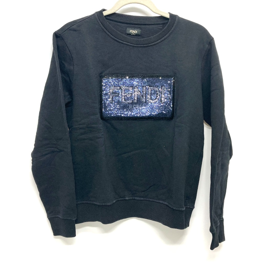 スウェット FY0944 パッチデティール スパンコール ロゴ アパレル スウェットシャツ コットン ブラック