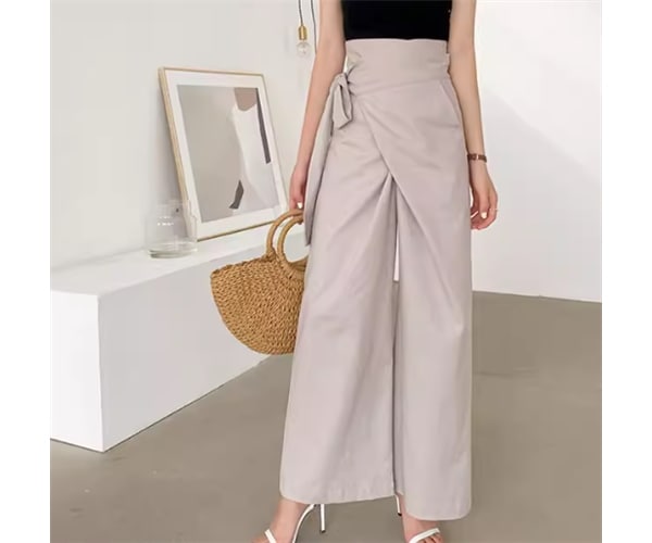 レディース パンツ ボトムス ワイドパンツ フルレングス ワイド ウエストリボン ポケット ハイウエスト 異国風 かわいい 大人可愛い シンプル カジュアル おしゃれ かっこいい レトロ ルーズ