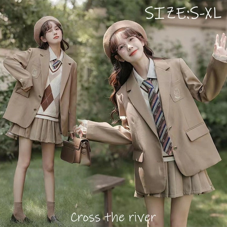 New type追加！卒業式 スーツ 女の子 ゆったりサイズ 卒服 女子 小学校 150 160 卒業式 小学校女子 入学式 スーツ 女の子 大きいサイズ 卒服 ブラウン なんちゃって制服 セット 韓