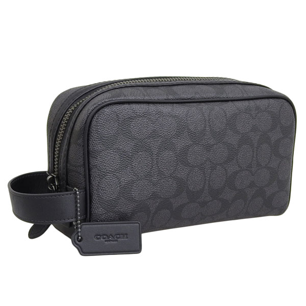 コーチ セカンドバッグ メンズ ポーチ アウトレット チャコール ブラック シグネチャー COACH CAR15QBMI5