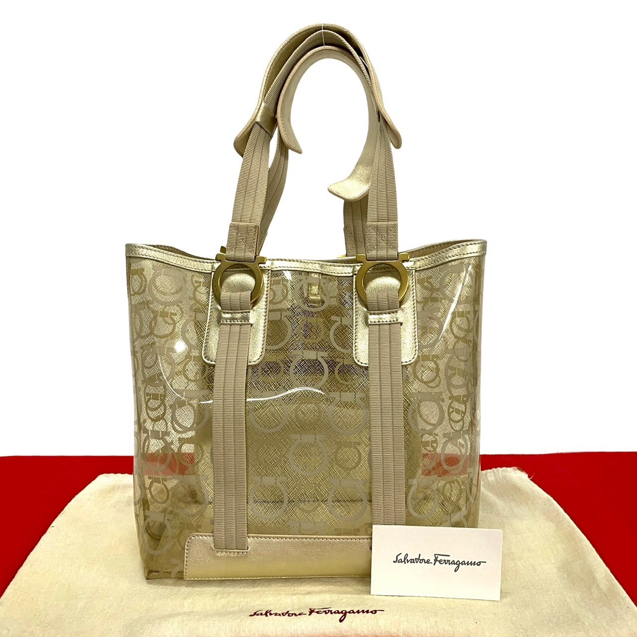 ガンチーニトートバッグ ビニール レザー ゴールド 78937