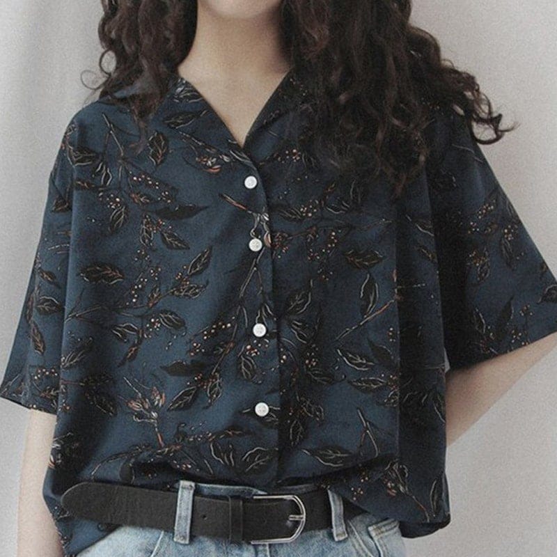 シャツ 古着 花柄シャツ ブラウス 半袖 トップス レディース Vネック 通勤 通学 カジュアル1385