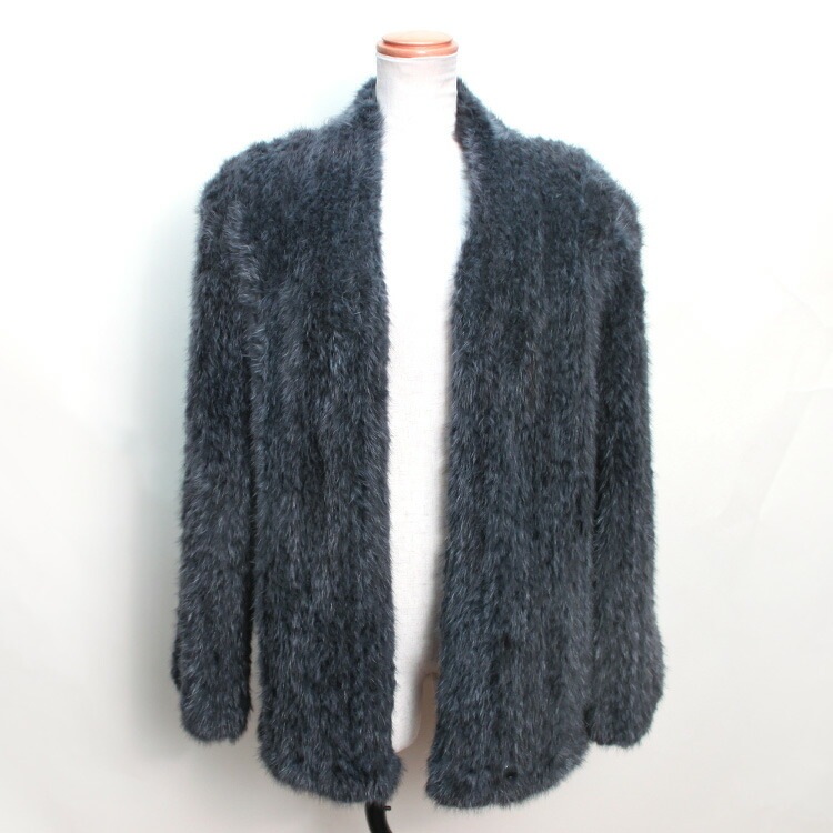 ミンク 編み込み ファー ジャケット グレー 送料無料 レディース ギフト プレゼント ニット 肩パッド入り