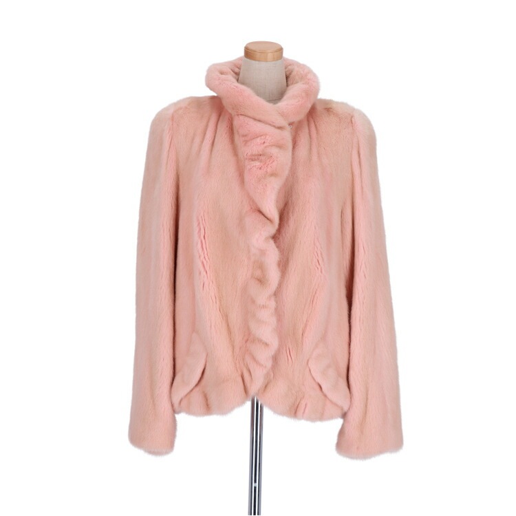 ミンク ファー ジャケット フリル ピンク 送料無料 レディース ギフト プレゼント