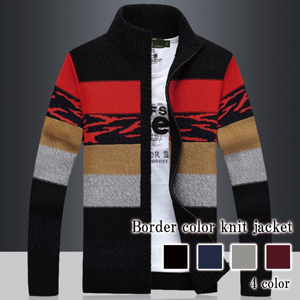 ブルゾン メンズ ボーダーカラーニットジャケット かっこいい 防寒 ジャケット おすすめ パーカー シニア 大きいサイズ ゴルフ ボア マウンテン 秋 中綿 冬 コーデ 作業着 ブランド ビジネス き