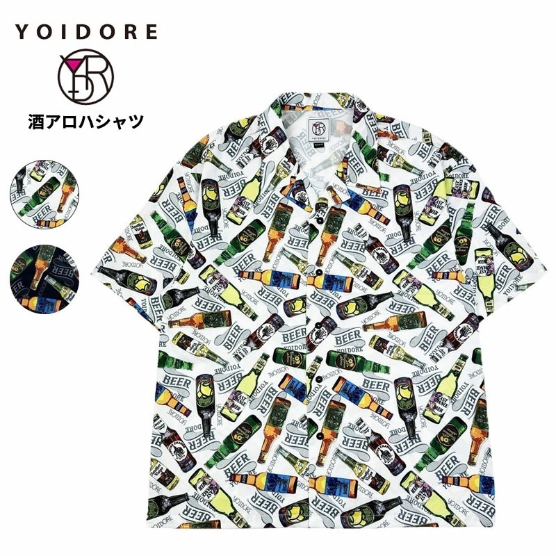 ヨイドレ メンズ 半袖シャツ プリントシャツ YOIDORE 酒アロハシャツ ルーズシルエット トップス 825701