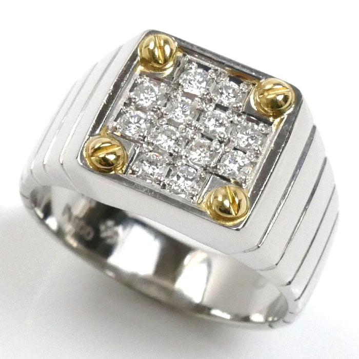 Pt900プラチナ K18YG イエローゴールド リング・指輪 ダイヤモンド0.30ct 20号 12.5g メンズ 中古 美品