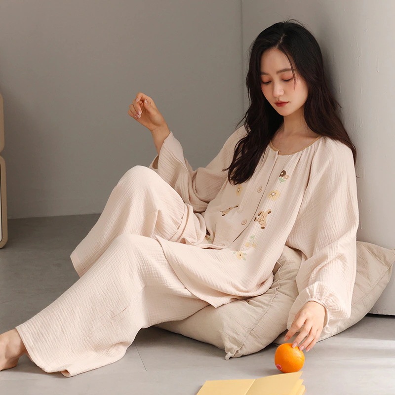 ジンキ 産後用寝間着 夏用薄手タイプ 100%コットンガーゼ 産後用妊婦用寝間着 授乳用産婦用ルームウェア セット