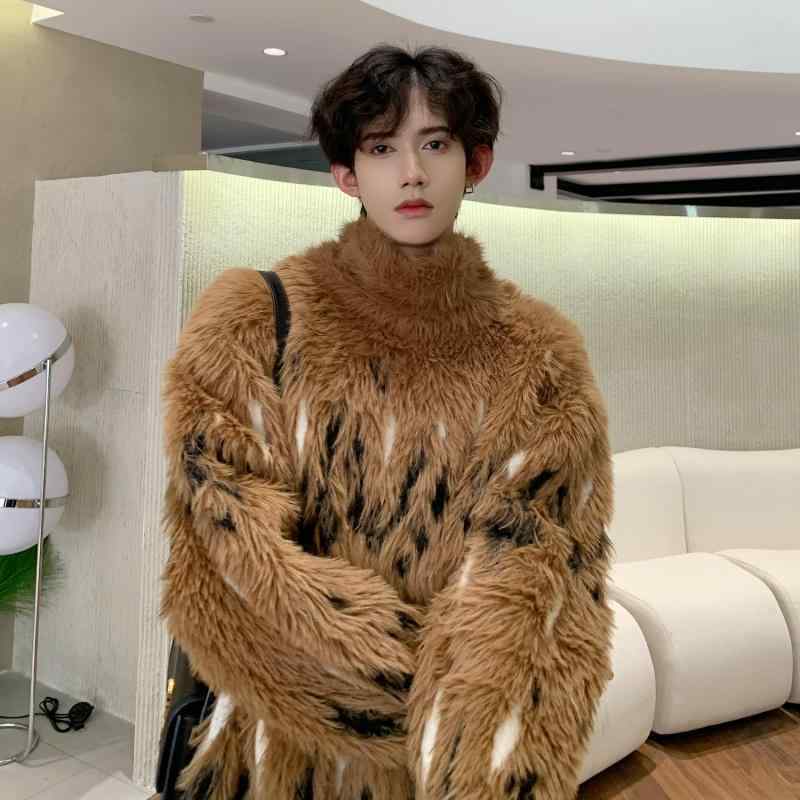 メンズ 冬 タートルネックセーター 厚手 イミテーション モヘアセーター ハイエンド 暖かい キャメル セーター