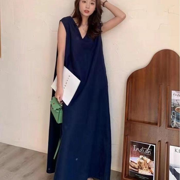 ロングワンピース シャツワンピース レディース vネック ワンピース 40代 50代 ロング 無地 韓国風 通勤 カジュアル