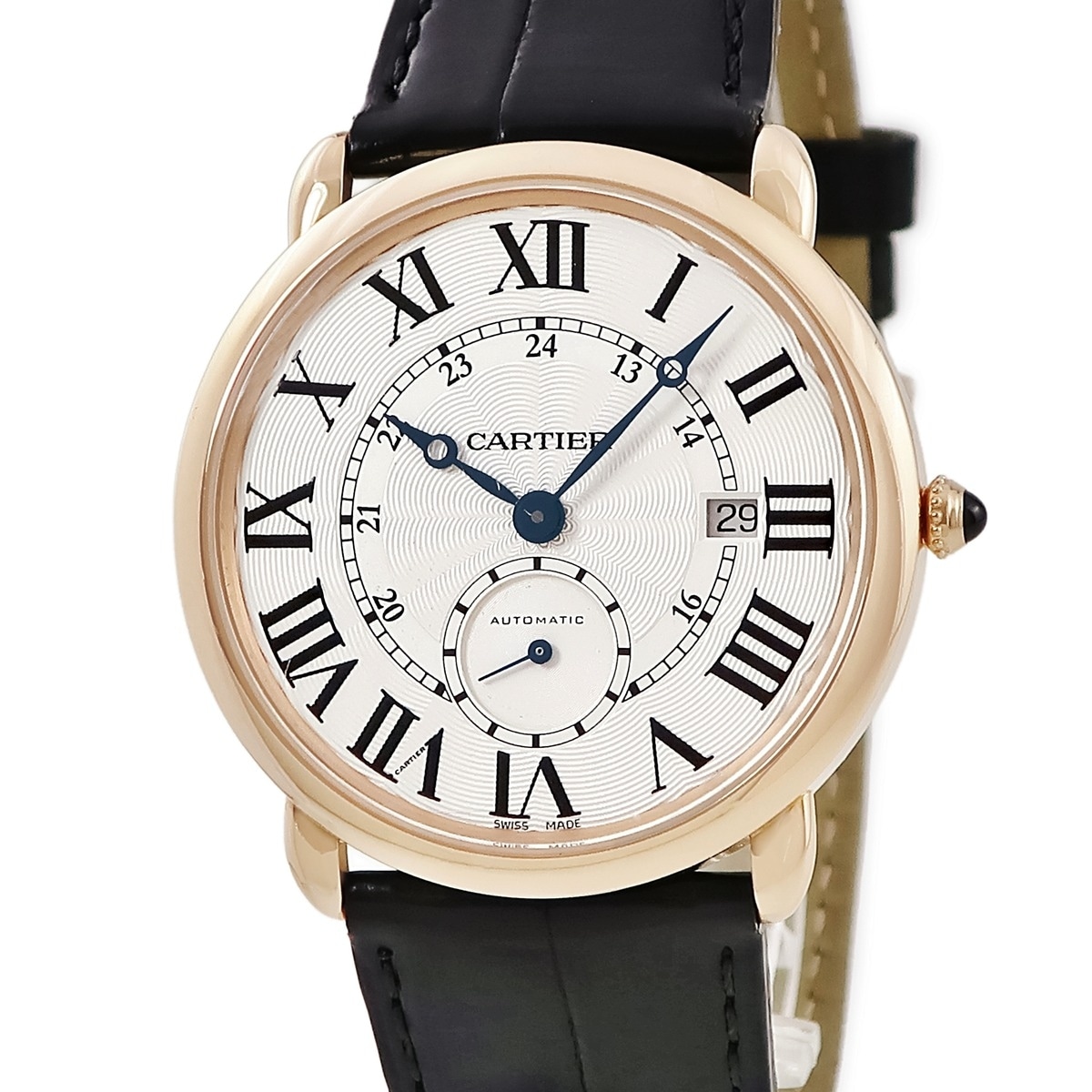 ロンド ルイ カルティエ W6801005 自動巻き メンズ K18PG無垢 ローマン デイト ギヨシェ 青針 スモセコ 3年保証