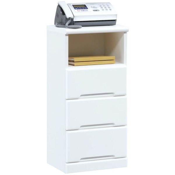 電話台/FAX台(サイドチェスト) 幅40cm 4段/オープン収納棚付き 日本製 ホワイト(白) Creap4クリープ4 完成品 開梱設置