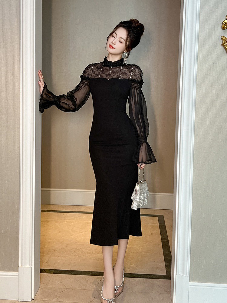 秋冬 レース ルドッキング マーメイド ワンピース ドレス パーティー キャバ