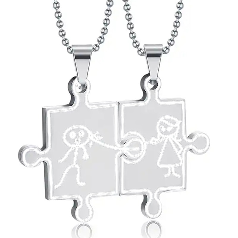パズルステンレスペンダントトップ（ペアセット） ピース お揃い おそろい カップル 男性 女性 ネックレス 首飾り アクセサリー プレゼント 記念日 面白い ニコイチ stt00-00-0188