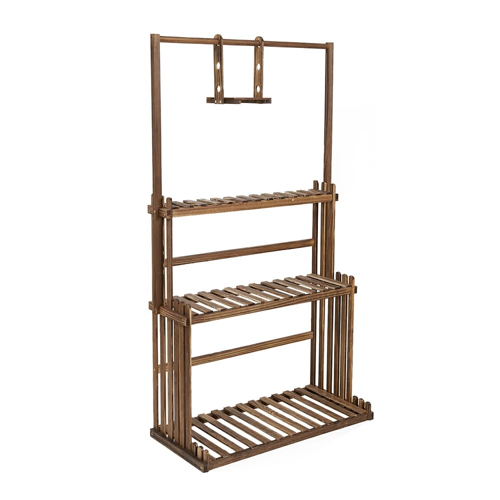 フラワースタンド 木製 ガーデンラック 3段 幅80 ハンギング 吊り棚 ガーデニング 棚 植木鉢台 室内 屋外 観葉植物 花台 おしゃれ 園芸ラック プランター台 ガーデニング 盆栽スタンド 鉢植え