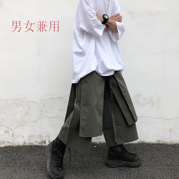 パンツ レディース メンズ ワイドパンツ カジュアル フェイクレイヤード ウエストゴム 男女兼用 衣