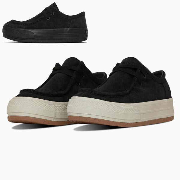 オールスター (R) ローカット BOARDERSTAR MOCCASIN ox スエード 厚底 ブラックモノクローム ブラ