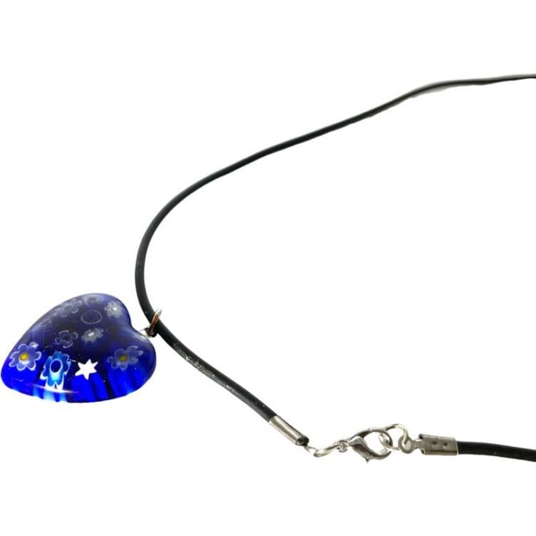 ベネチアンガラス ハート型 レディース チョーカー ネックレス 青/イタリア ムラーノ ミルフィオリ ガラス 輸入品 [並行輸入品]