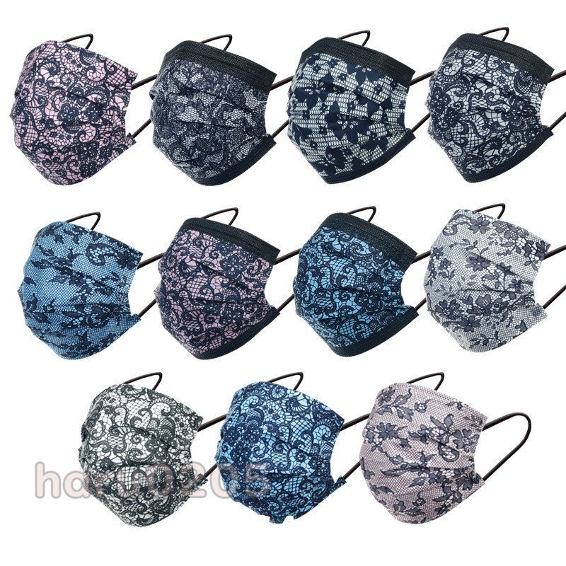 【20点セット】【急速出荷】マスク 100枚 黒 レース柄 ビョウ柄 大人用 使い捨てマスク 不織布 3層構造 ウイルス対策 成人 イベント 通勤 マスク