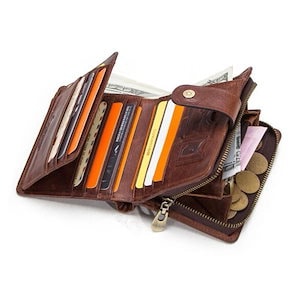 本革財布 メンズ 二つ折り財布 スキミング防止 小銭入れ 開く 多機能 折りたたみ財布